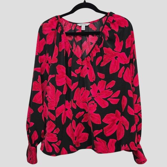 Nine West Black & Red Floral Blouse – Size L - Picture 1 of 10